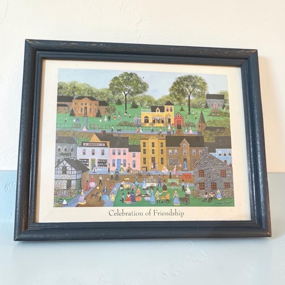 Vintage Deborah K. Mayo "Celebration of Friendship" Framed Folk Art Print (1993)
